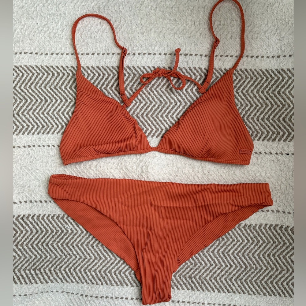 Roxy Ribbed Triangle Bikini Set - Burnt Orange